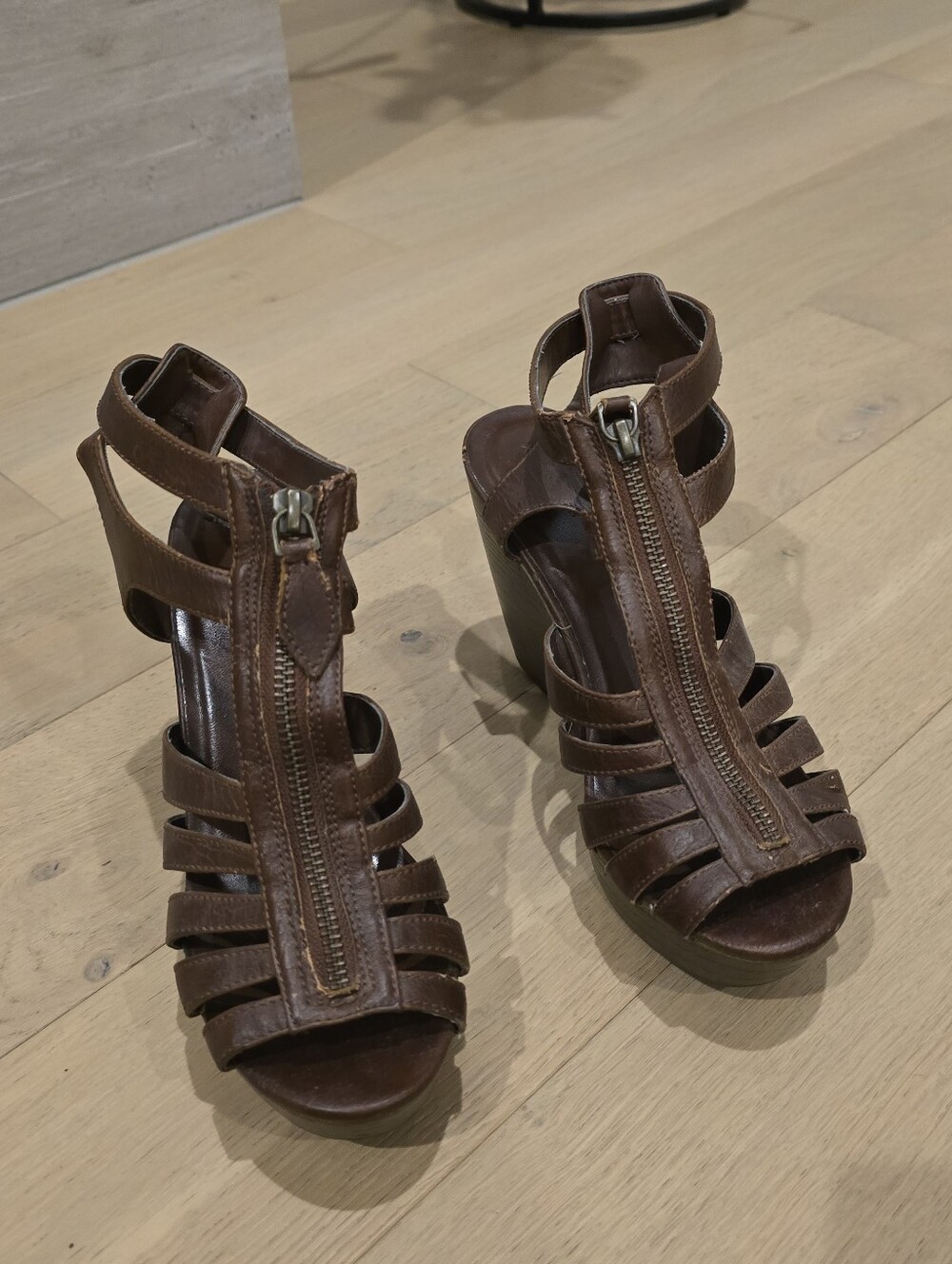 Target Brown Strappy Front-Zip Women’s Heeled Sandals Platform